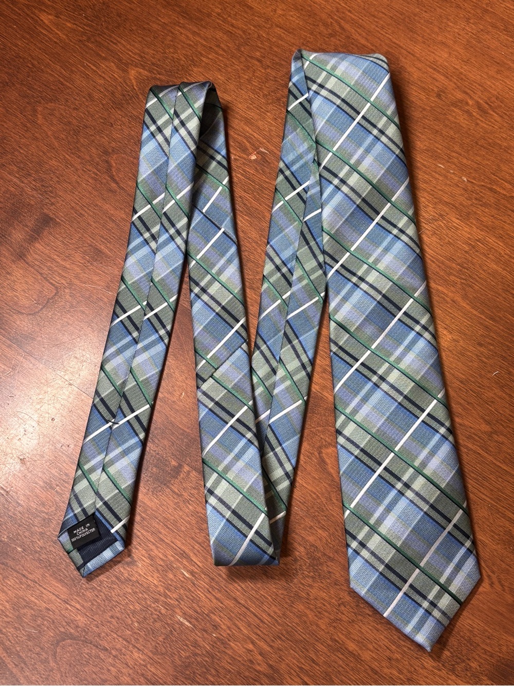 Men's Blue and Green Plaid Tie -